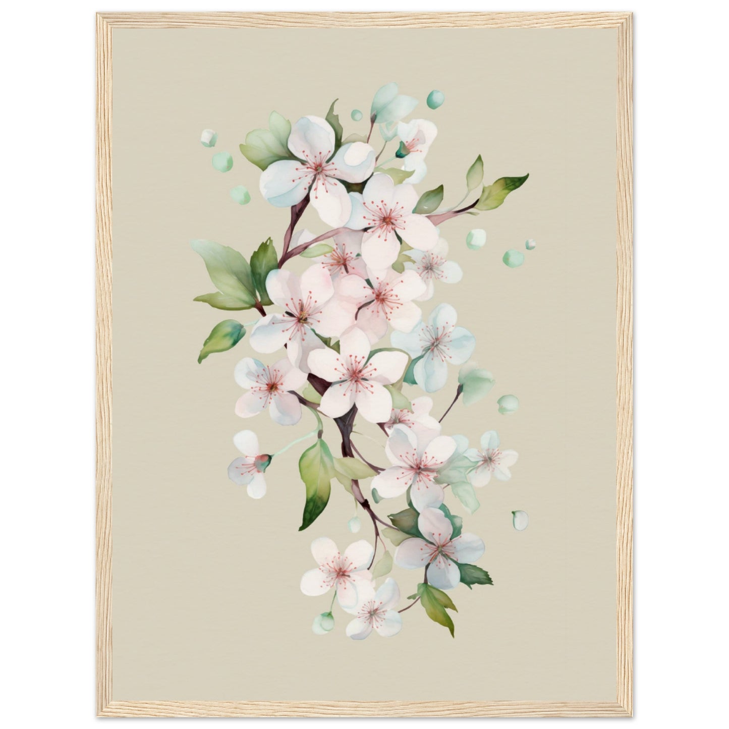 CHERRY BLOSSOMS No. 1 IN PINK BACKGROUND - in Museum-Quality Matte Paper Wooden Framed Poster