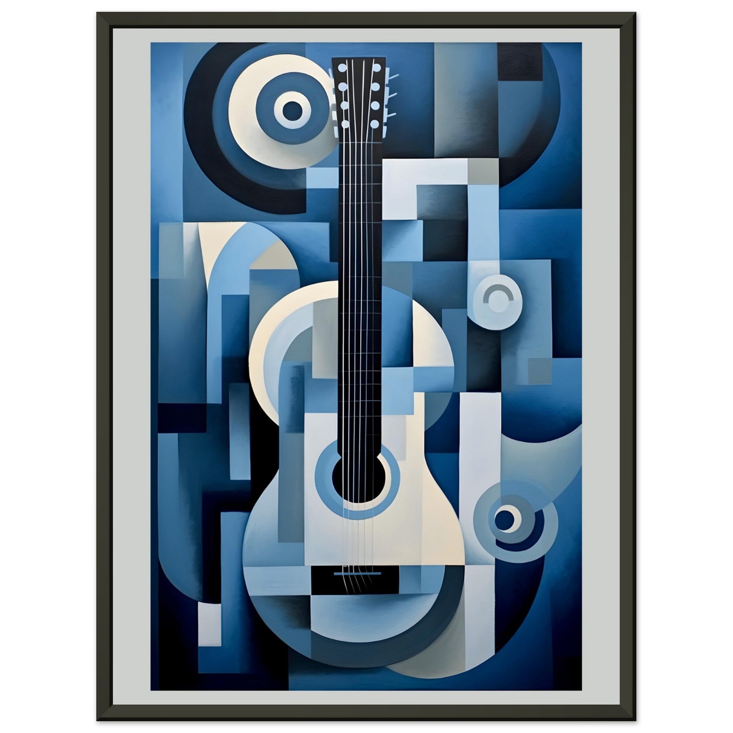 BLUE AND WHITE ABSTRACT 8-STRING GUITAR - Premium Matte Paper Metal Framed Poster