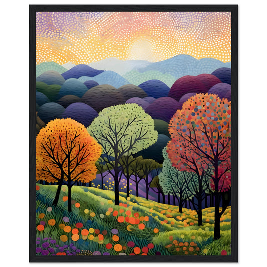 TREES OVER A VALLEY OF FOLIAGE - Premium Semi-Glossy Paper Wooden Framed Poster
