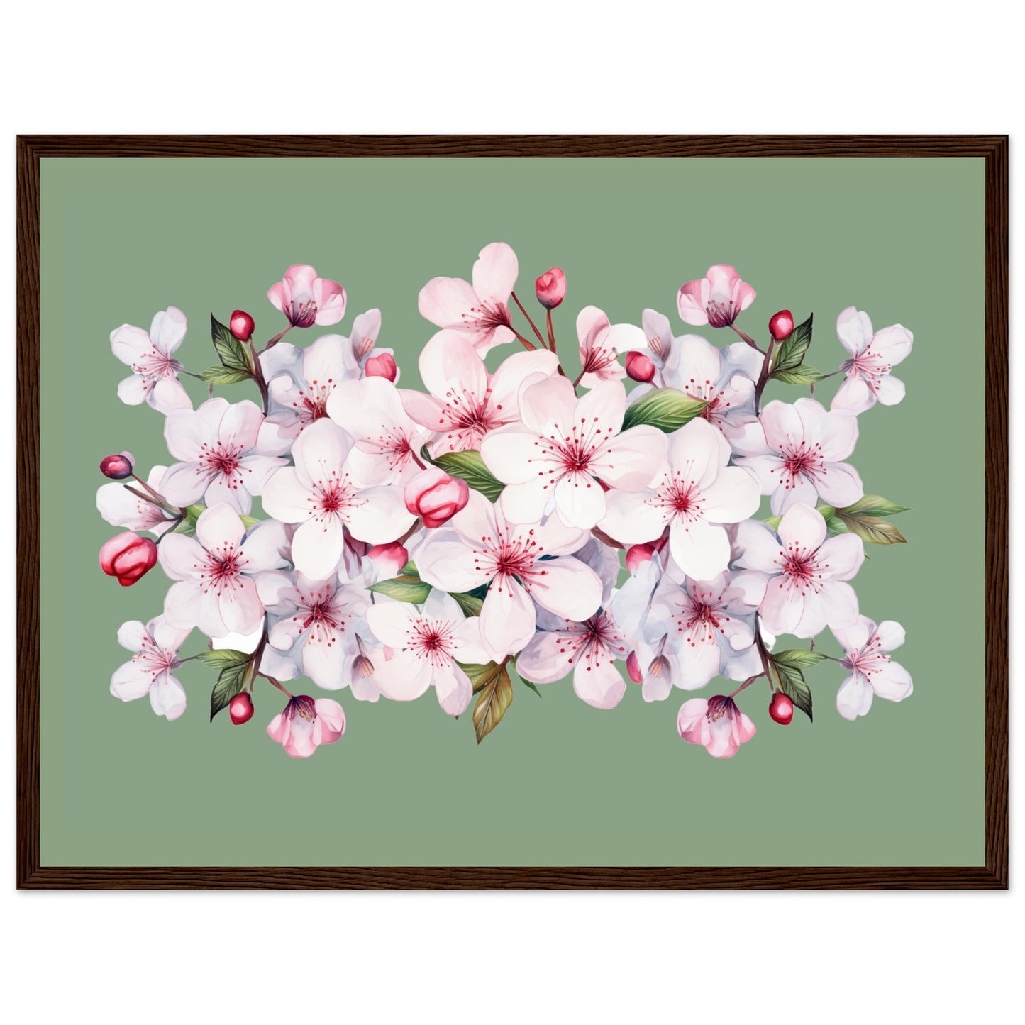 CHERRY BLOSSOMS No. 3 in GREEN Background - Premium Matte Paper Wooden Framed Poster
