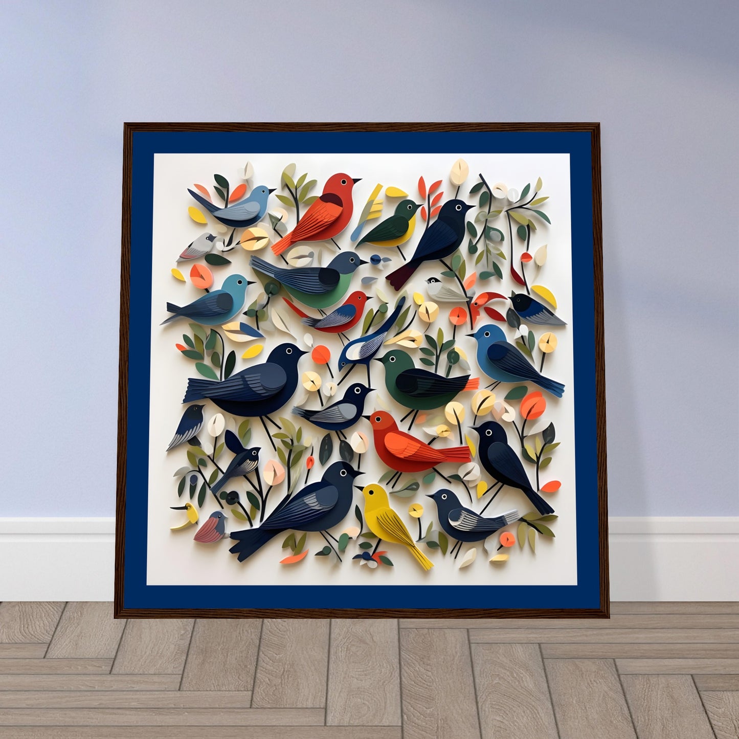 COLORFUL BIRDS 02 on Premium Semi-Glossy Paper Wooden Framed Poster
