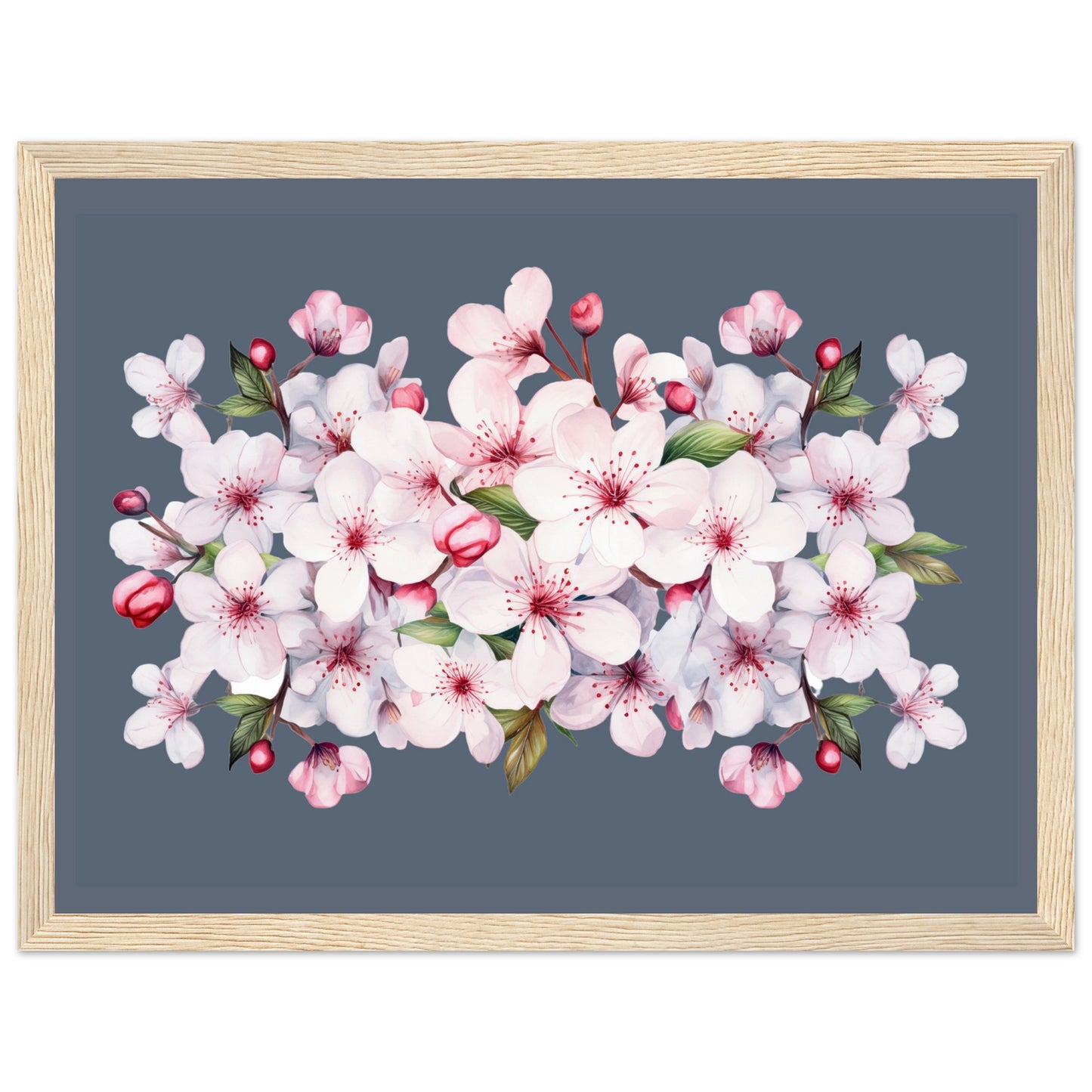 CHERRY BLOSSOMS No. 2 in BLUE Background - Premium Matte Paper Wooden Framed Poster