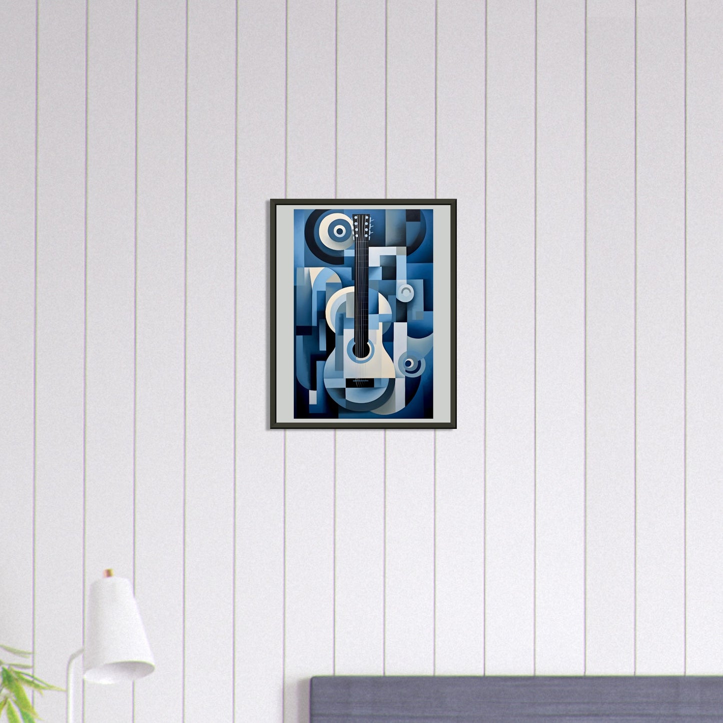 BLUE AND WHITE ABSTRACT 8-STRING GUITAR - Premium Matte Paper Metal Framed Poster