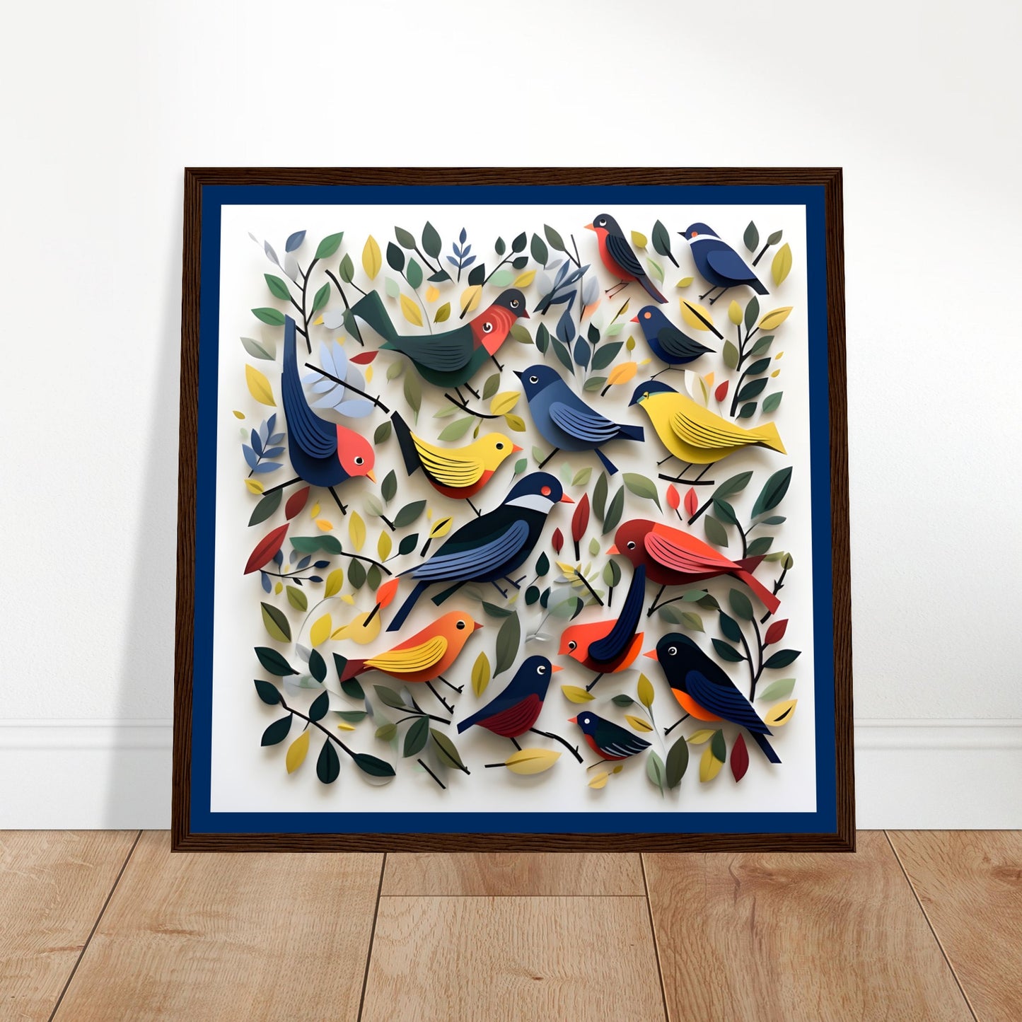 COLORFUL BIRDS 04 on Premium Semi-Glossy Paper Wooden Framed Poster