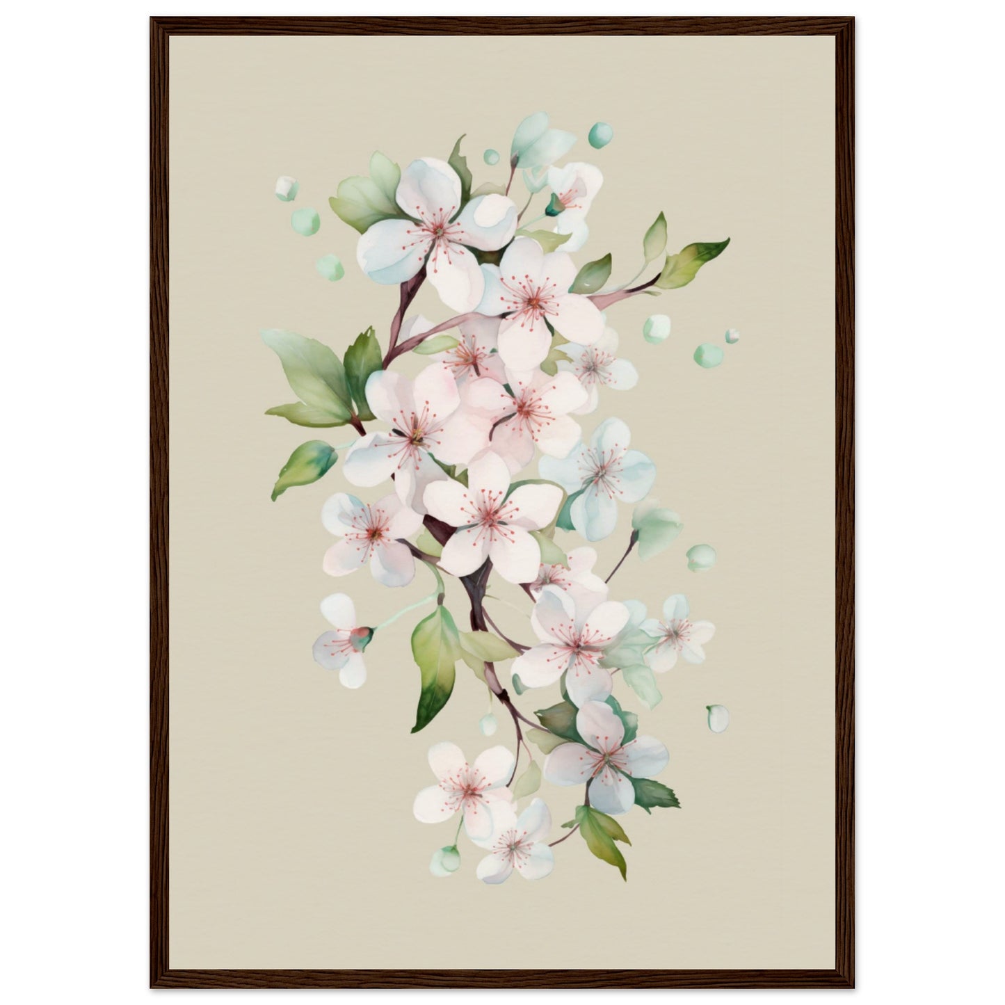 CHERRY BLOSSOMS No. 1 IN PINK BACKGROUND - in Museum-Quality Matte Paper Wooden Framed Poster