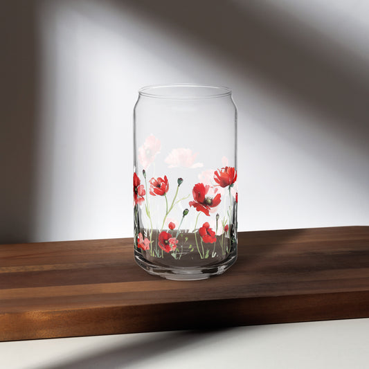 RED FLOWERS on Can-shaped glass