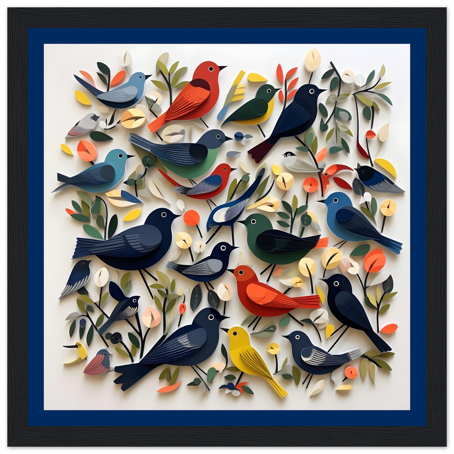 COLORFUL BIRDS 02 on Premium Semi-Glossy Paper Wooden Framed Poster
