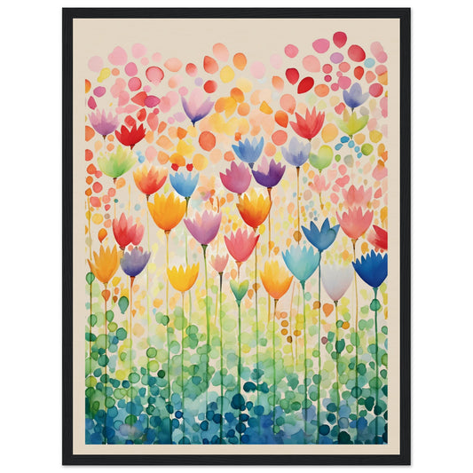 WATERCOLOR PAINTING WITH TULIPS - in Museum-Quality Matte Paper Wooden Framed Poster