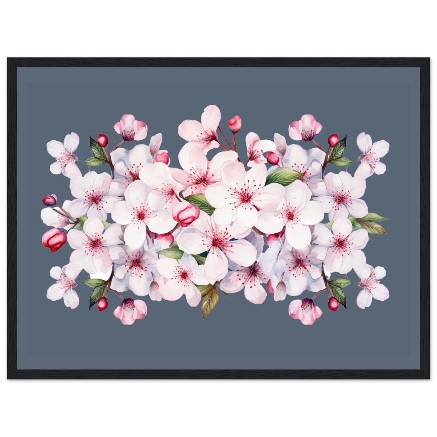 CHERRY BLOSSOMS No. 2 in BLUE Background - Premium Matte Paper Wooden Framed Poster