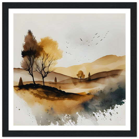 TREES IN A VALLEY - Premium Semi-Glossy Paper Wooden Framed Poster